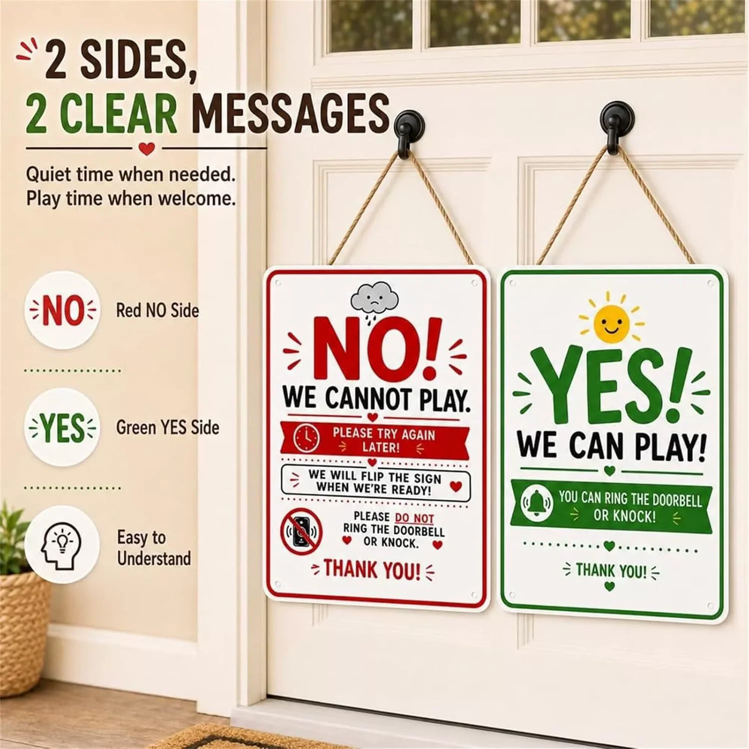 Summer Quiet Time Reversible Doorplate Children's Game Time Indicator Door Hanger with 