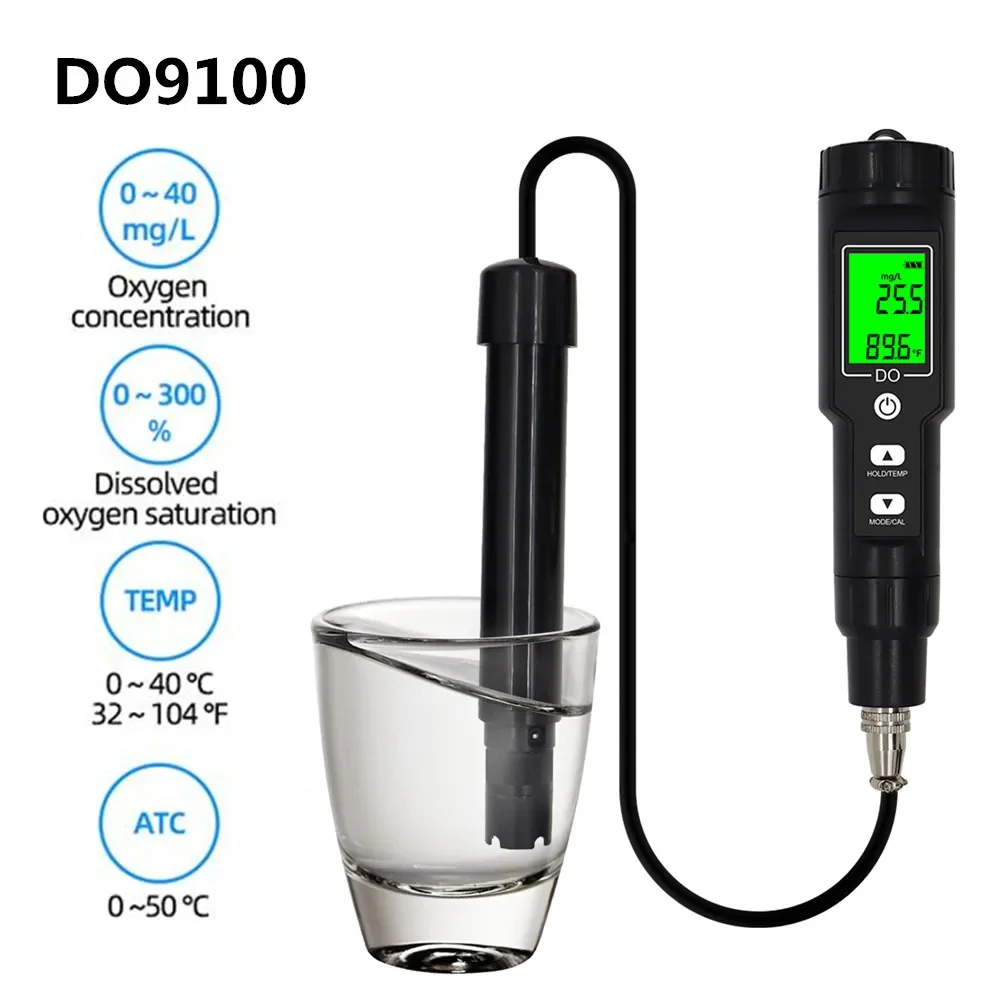 Digital Dissolved Oxygen Meter 0.0-40.0 Mg/L Waterproof ATC 0.0-300.0% DO Tester Water Quality Oxygen Detector