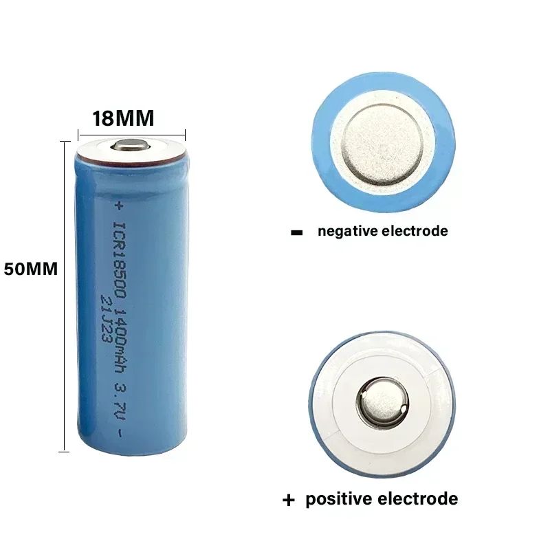 New 18500 battery, aluminum ion battery, 3.7V 1400mAh, with pointed rechargeable, suitable for strong light flashlights