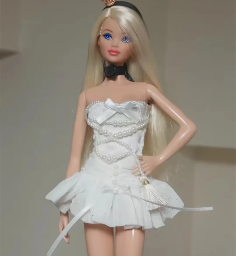 New Designed Pearl White Elegant Party Dress Doll Clothes For Barbi ICY Blythe Licca Dolls Fashion Outfit Accessories