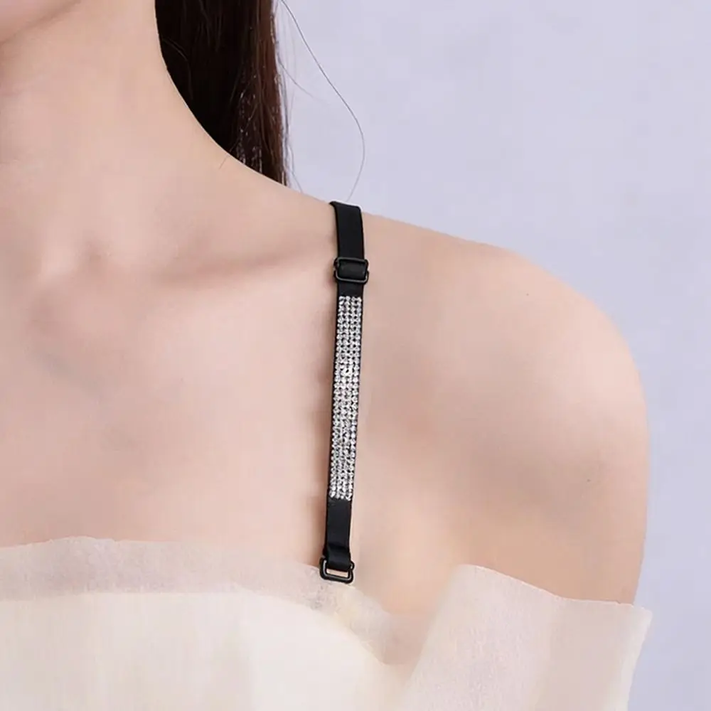 1 Pair Sparkling Rhinestone Bra Straps Replacement High Stretch Fabric Invisible Strap Halter Neck Bra Straps Crossbody Strap