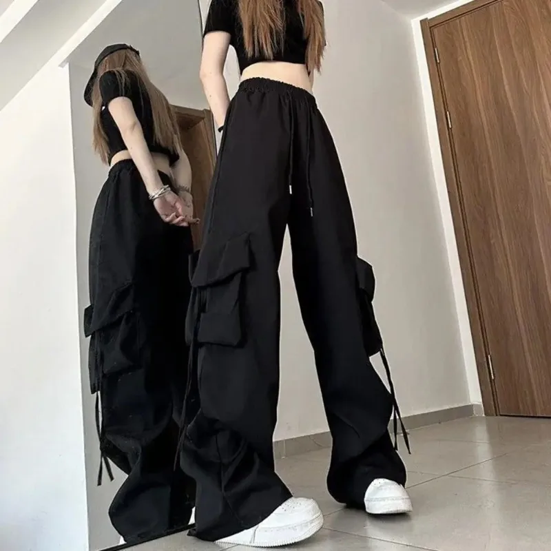 Retro Quick Drying Work Pants for Women in Summer High Waist Straight Wide Leg Fluttering Loose Casual Floor Length Pants Trendy