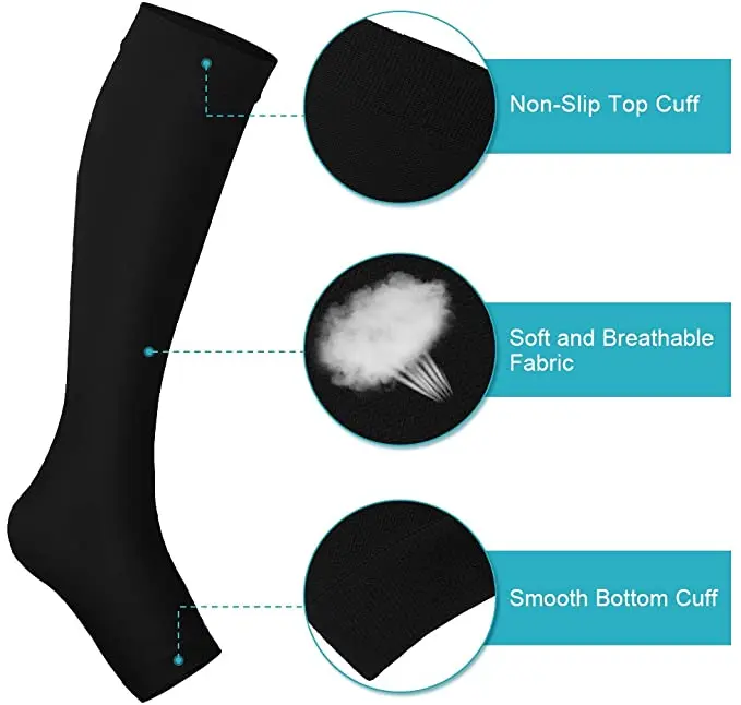 Medical Calf Compression Stockings Varicose Veins Shaping Graduated Pressure Stockings Elastic Open Toe Knee High Stockings S-XL