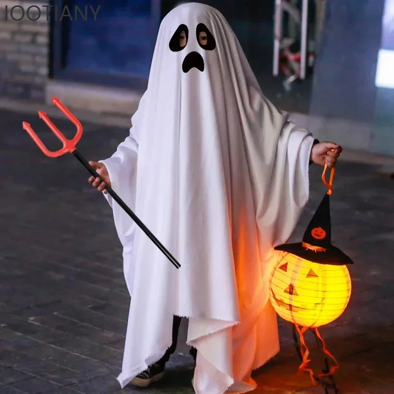 

IOOTIANY Cute Children Boys And Girls Halloween Horror Cloak Anime Faceless Ghost White Cloak Carnival Party Cosplay Costume