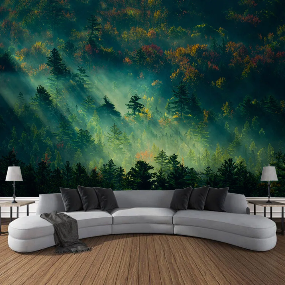 Mist Forest Tapestry Sunlight Jungle Wall Hanging Cloth Bohemian Room Art Decoration Home Wall Decoration Blanket Bed Sheet