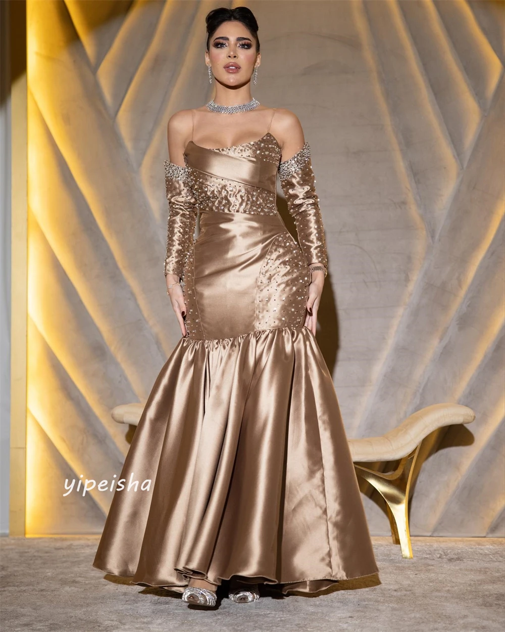 Customized Sparkle High Quality Exquisite s Sequined Beading Ruched Graduation A-line Square Neck Bespoke Occasion Gown Long Dre