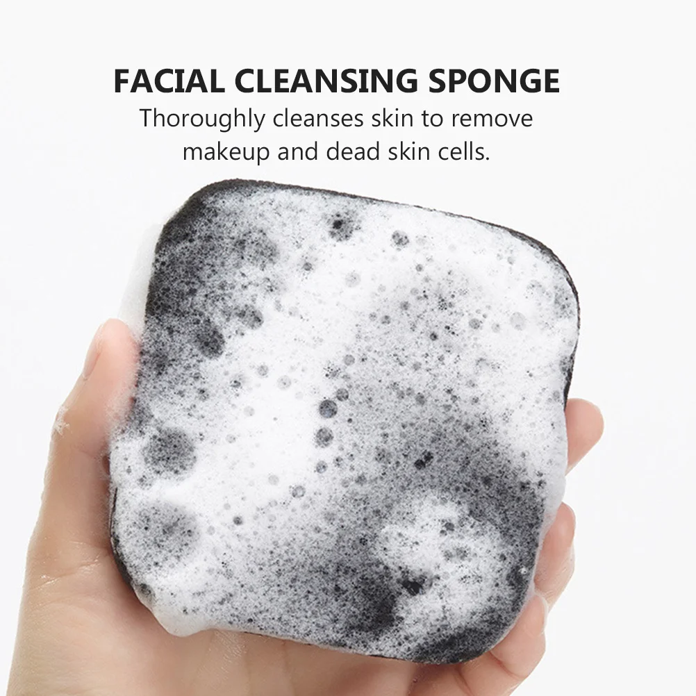 

2pcs Bamboo Charcoal Face Cleansing Deep Cleaning Oil Control Makeup Removing Thick Facial Sponge Skincare Tool For Acne Care