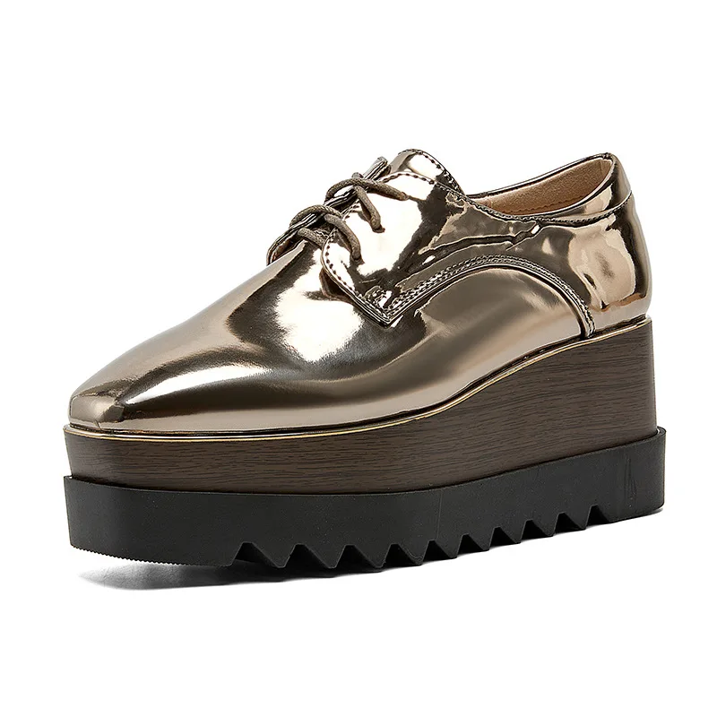 Shoes Woman 2025 Square Toe Oxfords Female Footwear Patent Leather Ballet Flats British Style Clogs Platform New Cross Dress Sum