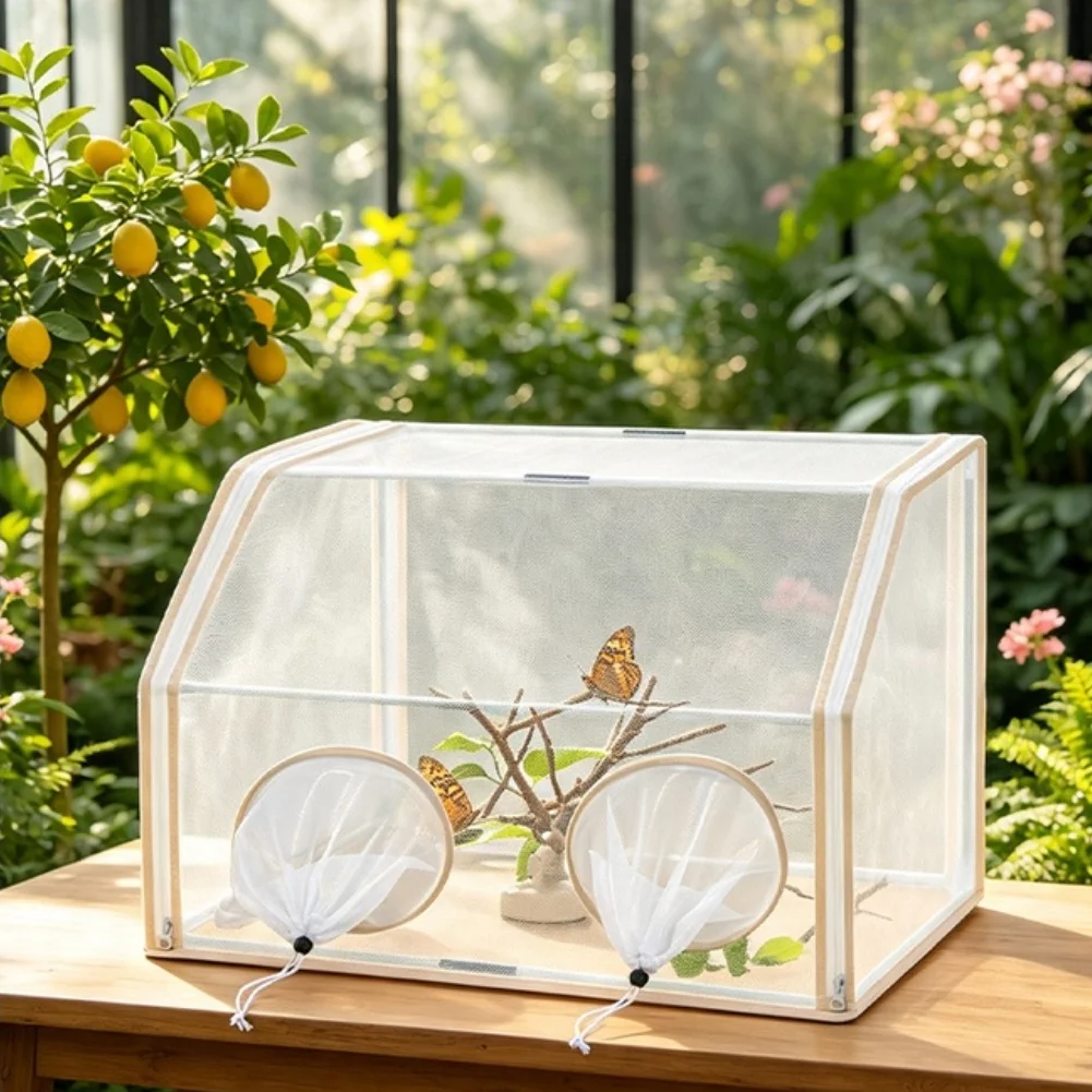 Outdoor Butterfly Net Butterfly Observation Box Breathable Fabric Design Dual Sleeve Openings For Outdoor Butterfly Watching