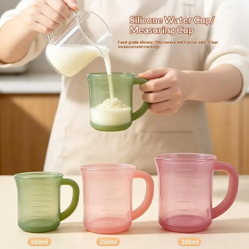 Silicone Graduated Cup, Silicone Water Cup And Measuring Cup, Anti-Drop Water Cup, Outdoor Water Cup, Visible Dual-Scale Liquid