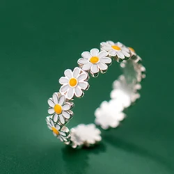 Cute Daisy Flowers Rings For Women Sweet Girls Exquisite Enamel Sunflower Open Ring  Korea New Trend Jewelry Wedding Gift