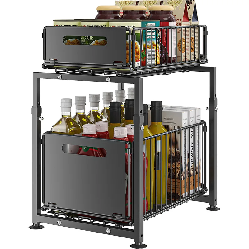 2er-Set ausziehbarer Schrank-Organizer, höhenverstellbares Küchenregal für Unterschrank-Organizer, Gewürzregal