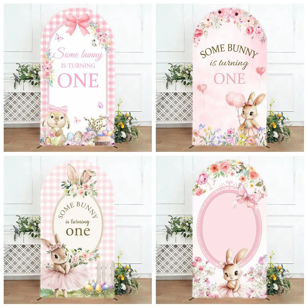 

Easter Cute Bunny 1st Birthday Decor Arch Backdrop Flowers Rabbit Baby Kids Birthday Party Portrait Customize Photo Background