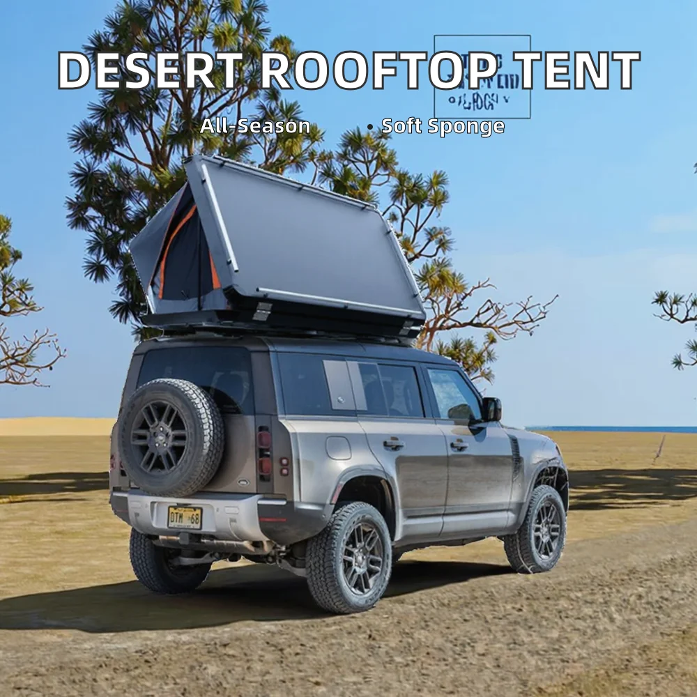 Desert Cruiser Waterproof Hard Shell Roof Top Tent Straight Bracing Aluminum Pole Car Rooftop Rack Outdoor Camping For 2 People