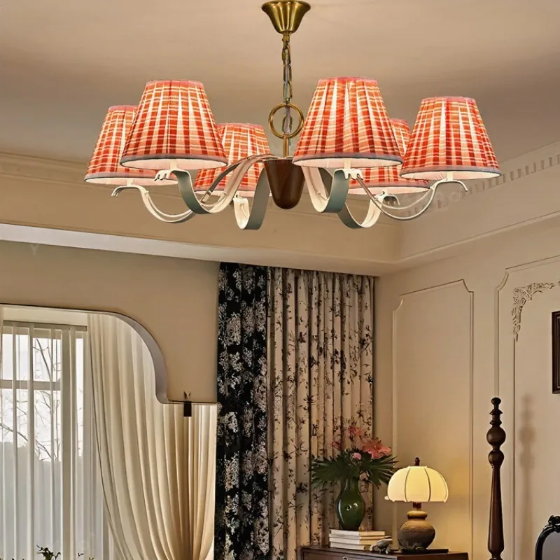 American medieval vintage study bedroom chandelier, designer fabric printing solid wood retro living room bedroom light