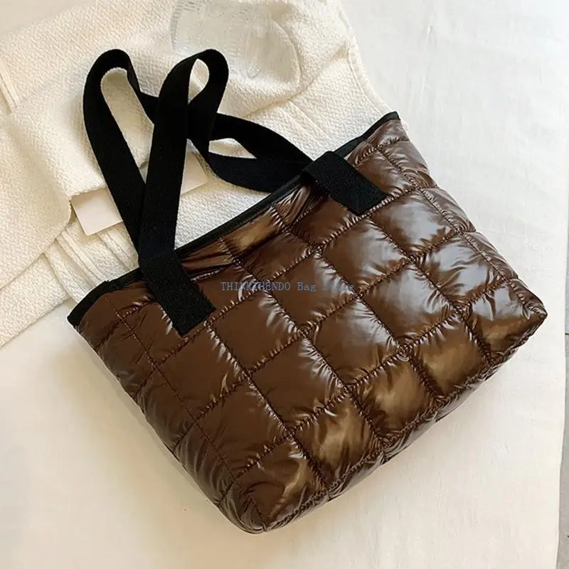 

340D Casual Quilted Shoulder Bag Solid Color Nylon HandBag Large Capacity Tote Bags