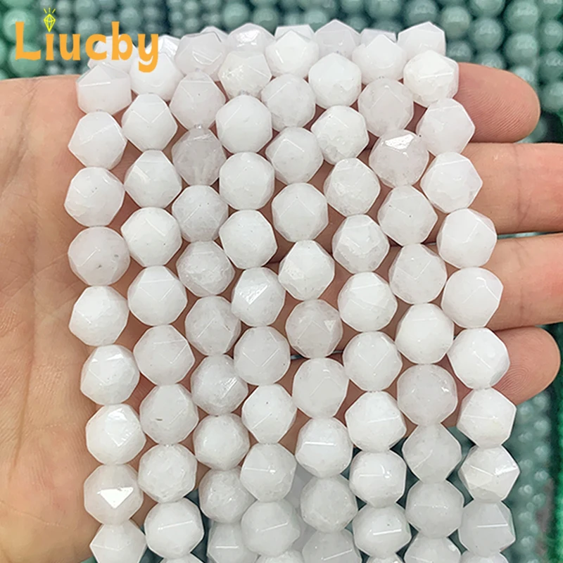 Faceted Porcelain White Jasper Natural Stone Beads DIY Ear Studs Decoration Gift Crafts For Jewelry Making 15'Wholesale 6/8/10MM