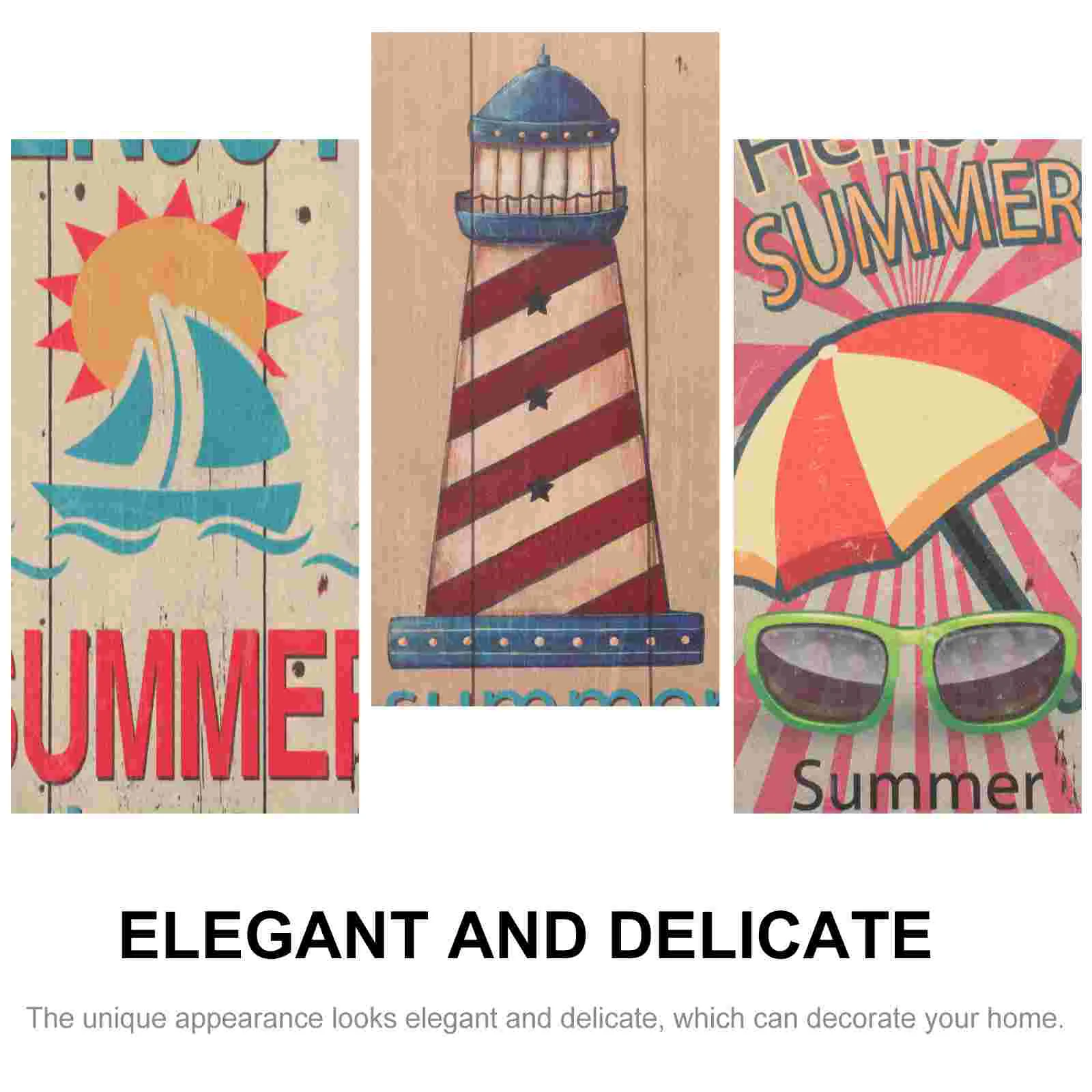 3 Pcs Beach Decoration Wall Surfboard Hanging Marine Style Ornament Wooden Sign Signs Home Adornment