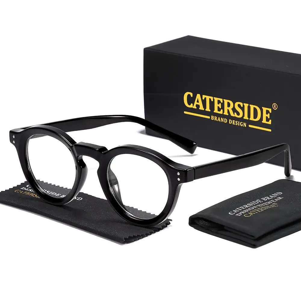 CATERSIDE Modische Herren-Anti-Blaulicht-Brille mit Rundrahmen und Zellulose-Propionat-Bügelspitzen für Damen, Dekorative Brille – Detail 11