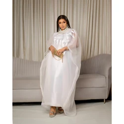 Abbigliamento africano per donna Abaya bianco ricamato plus size elegante abito da chiesa per feste