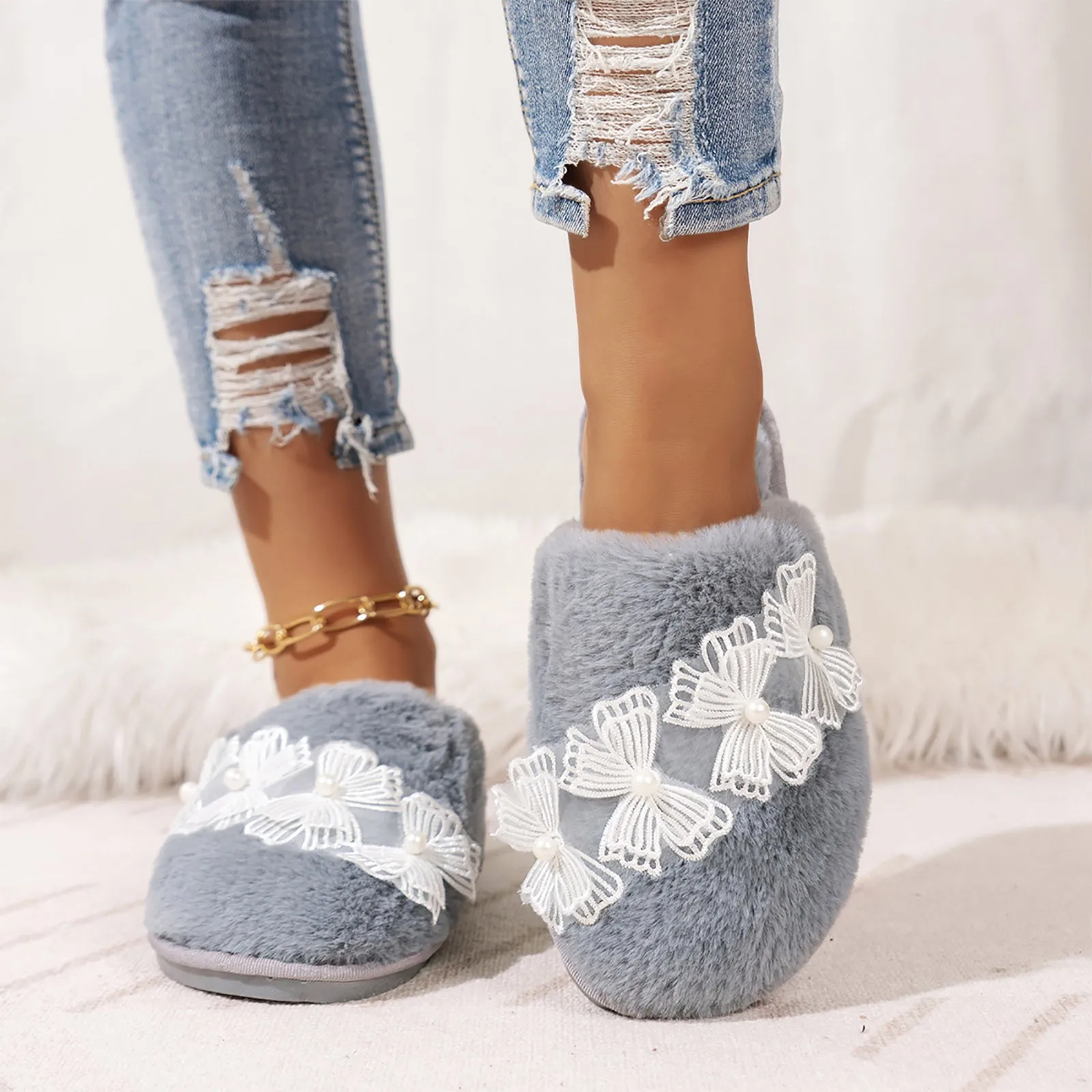 Women's Autumn And Winter Fashion Bow Top Cotton Slippers Comfortable Slippers For Home Bear House Slippers for Women