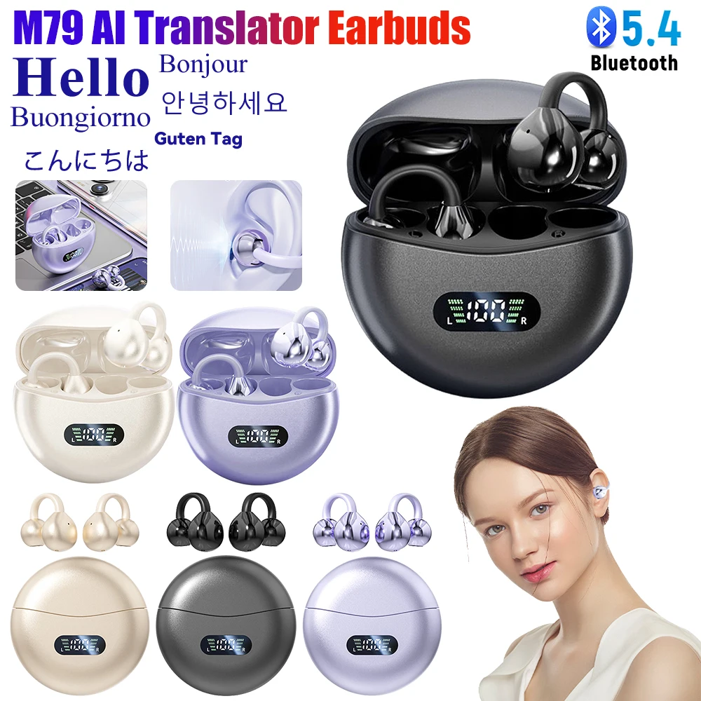 M79 AI Translator Earbuds 2024 Instant Two-way Translation Ear Buds Wireless Bluetooth-compatible 5.4 AI Smart Voice Translator