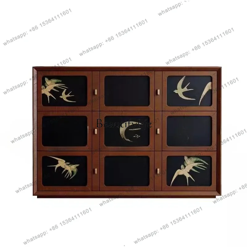 FG *French Retro Storage Porch Chest Cabinet Living Room Against The Wall Antique Painted Drawer Vertical Cabinet