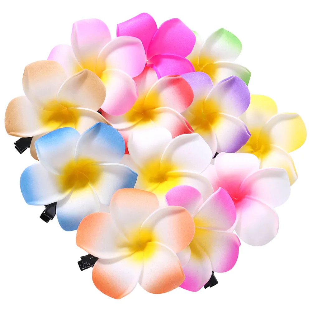 

12pcs Artificial Flower Headdress Clips 6cm Plumeria Hawaiian Women Decorative Flower Hair Accessories Thin Hair Versatile