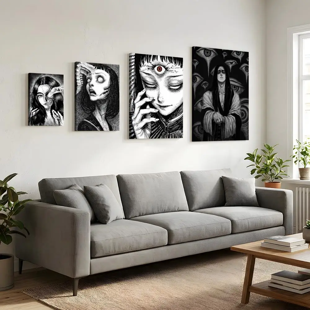 Dark Psychological Horror Manga Framed Wall Painting HD Canvas Wall Art | Optional Framed/Unframed | Modern Entryway Home Decor