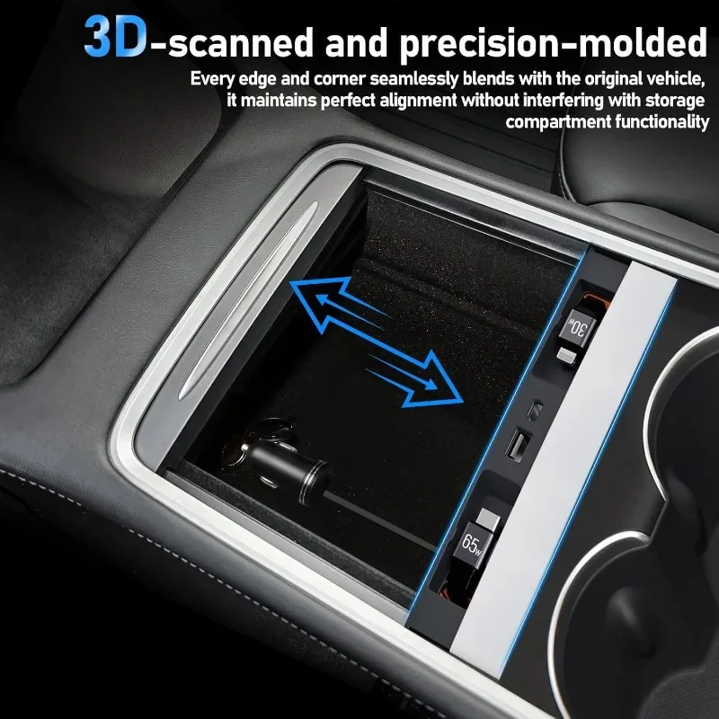Retractable Center Console USB Hub For Tesla Model 3 Highland Model Y Juniper 2026 Phone Charger Fast Charging Docking Station