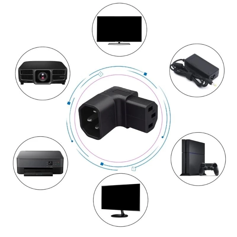  C14 to C13 Adapter 90 Degree IEC320 Male C14 to Female C13 Up/Down Angled Power Extension Adapter Power Cord Adapter