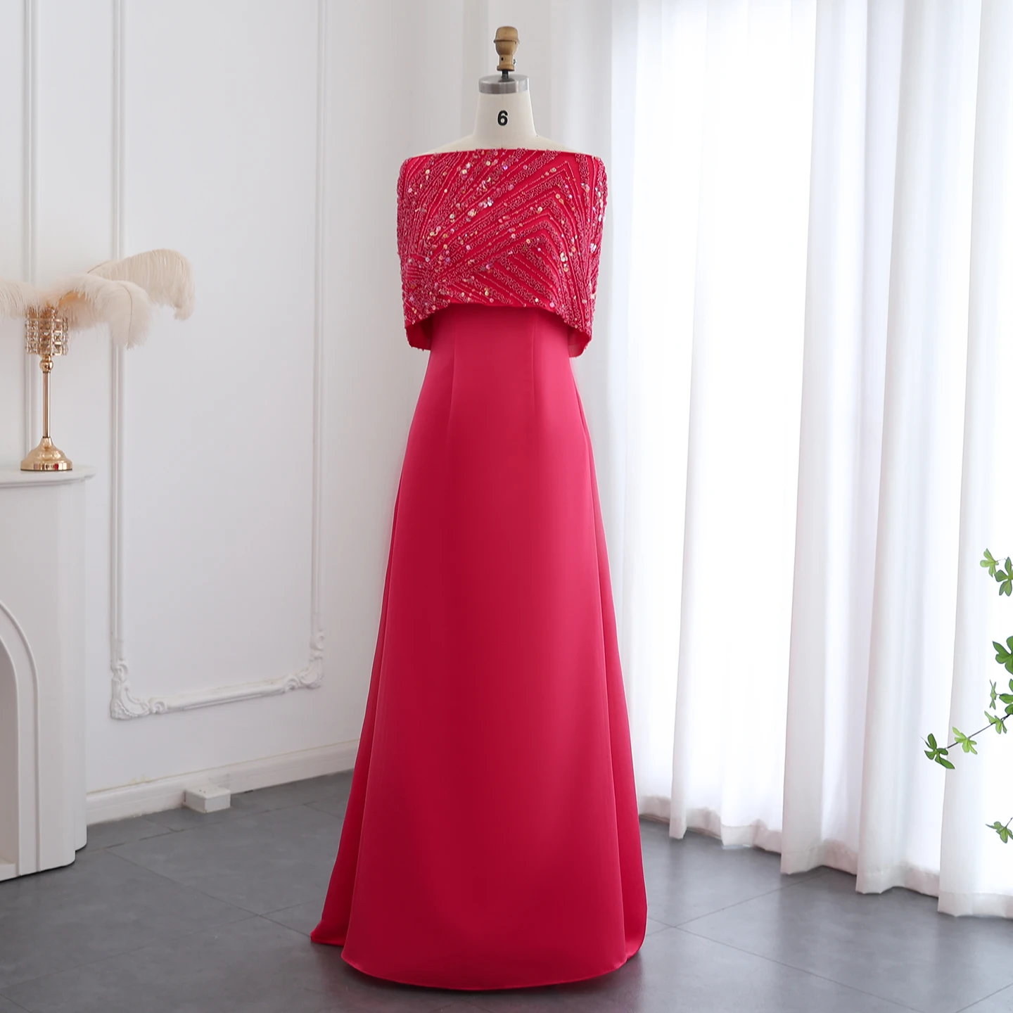 Sharon Said Elegant Off Shoulder Fuchsia Arabic Evening Dress with Cape Women Wedding Party Formal Prom Gown SS482 Customized