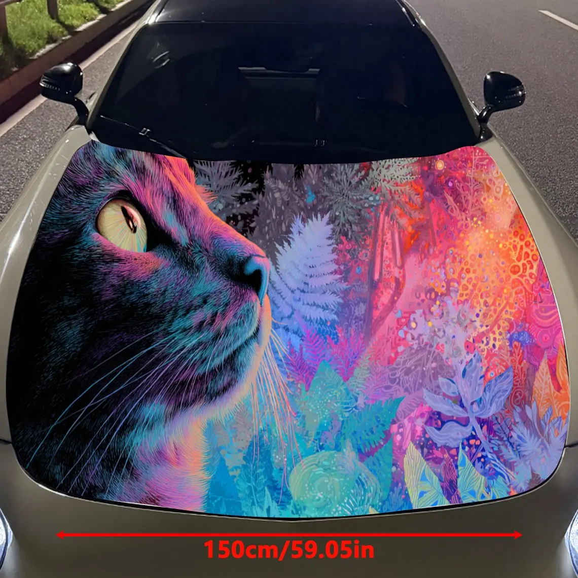 Fantasy Elements: Rainbow Cat Car Hood Vinyl Stickers Car Surface Protection Decal Car Decoration Cover Vinyl Wraps Waterproof S