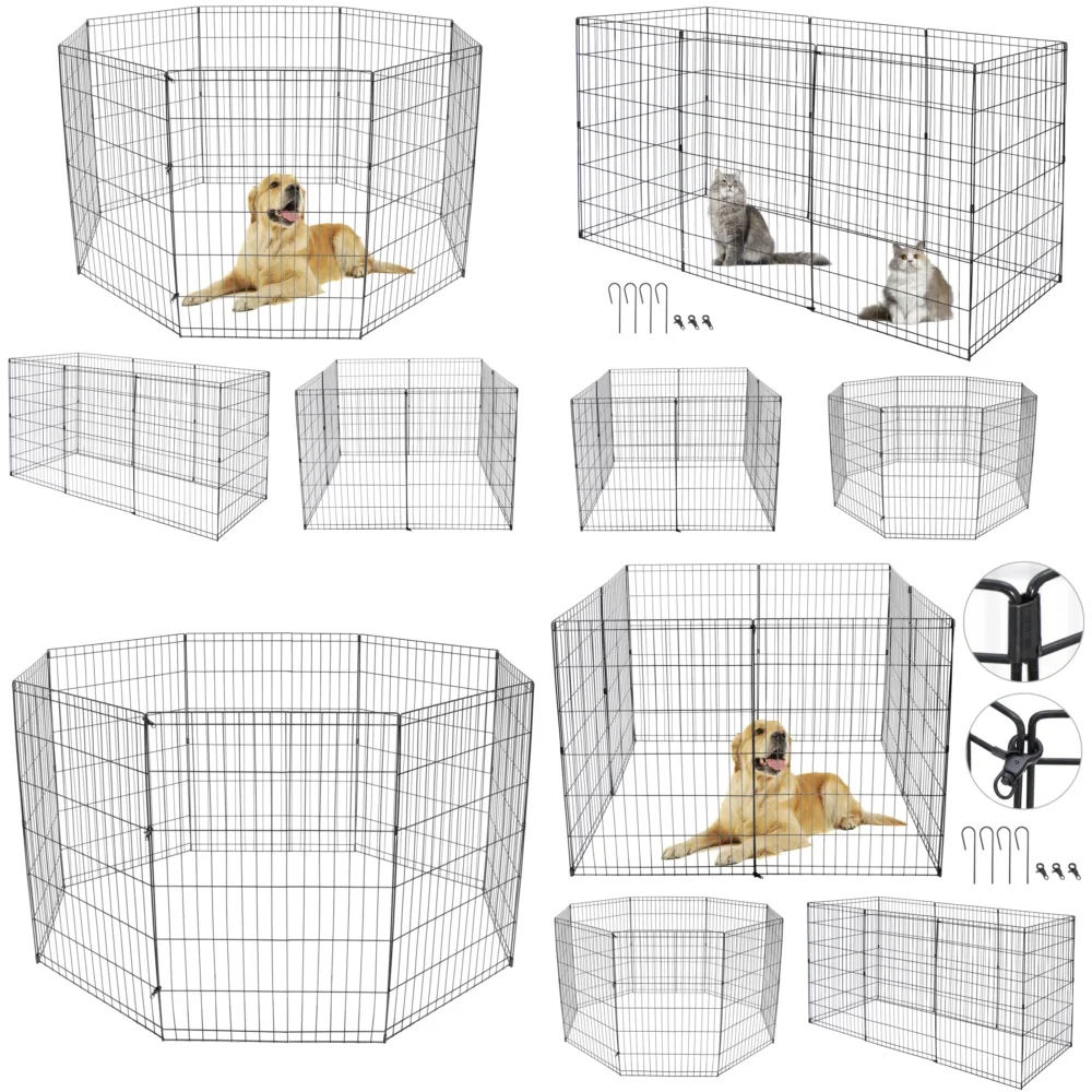 

36-дюймовый 8-панельный манеж для собак, большая ручка для упражнений для домашних животных, домашняя и уличная область для щенков, металлический корпус для домашних животных с защитными воротами