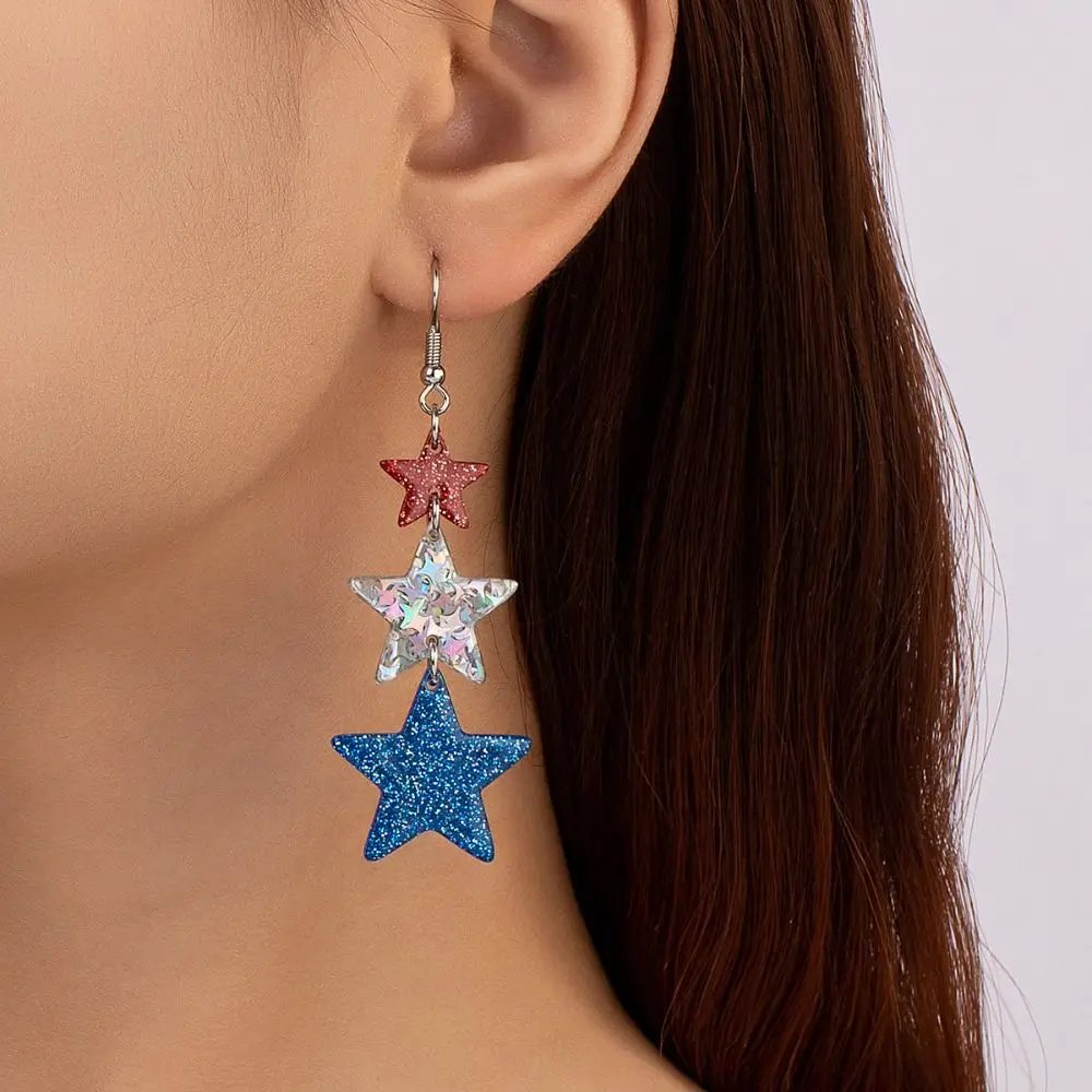 Fourth of July Deals Stud Earrings Acrylic Retro Five-pointed Star Eardrop Jewelry Long Tassel Earrings