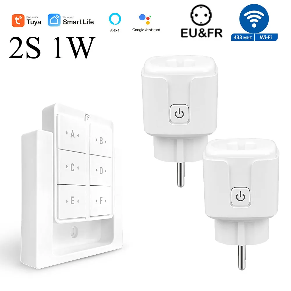 Tuya WiFi Smart Plug Socket 16A 3000W 433MHz Draadloze afstandsbediening Outlet Switch met Power Monitor, EU FR Werk met Alexa