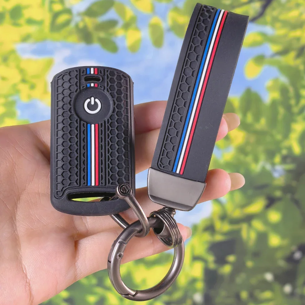 Embossed Honeycomb Key Case With Keychain For Yamaha XMax 125 250 300 400 Tricity NMAX125 Tmax Tech Max Remote Fob Skin
