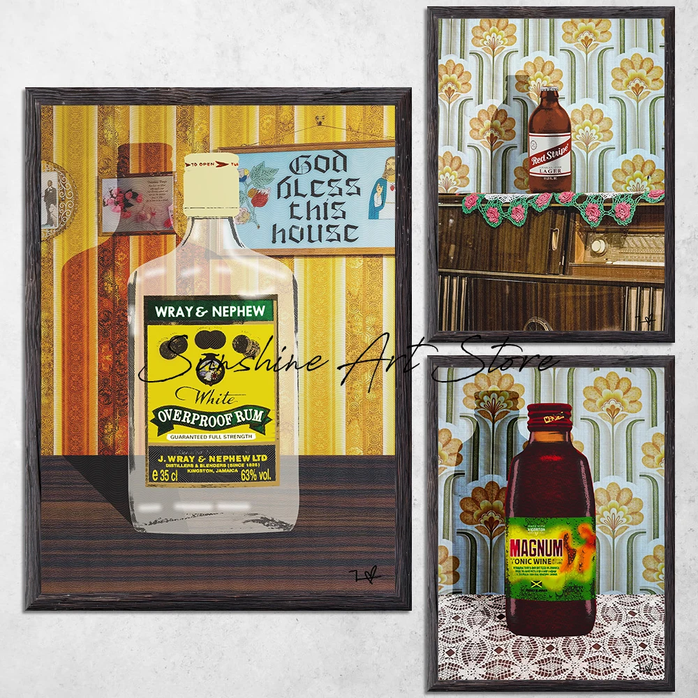 Póster de Wray & Nephew Rum, impresión en lienzo, raya roja, decoración de pared de cocina, Magnum, tónico, vino, comedor, decoración estética del hogar