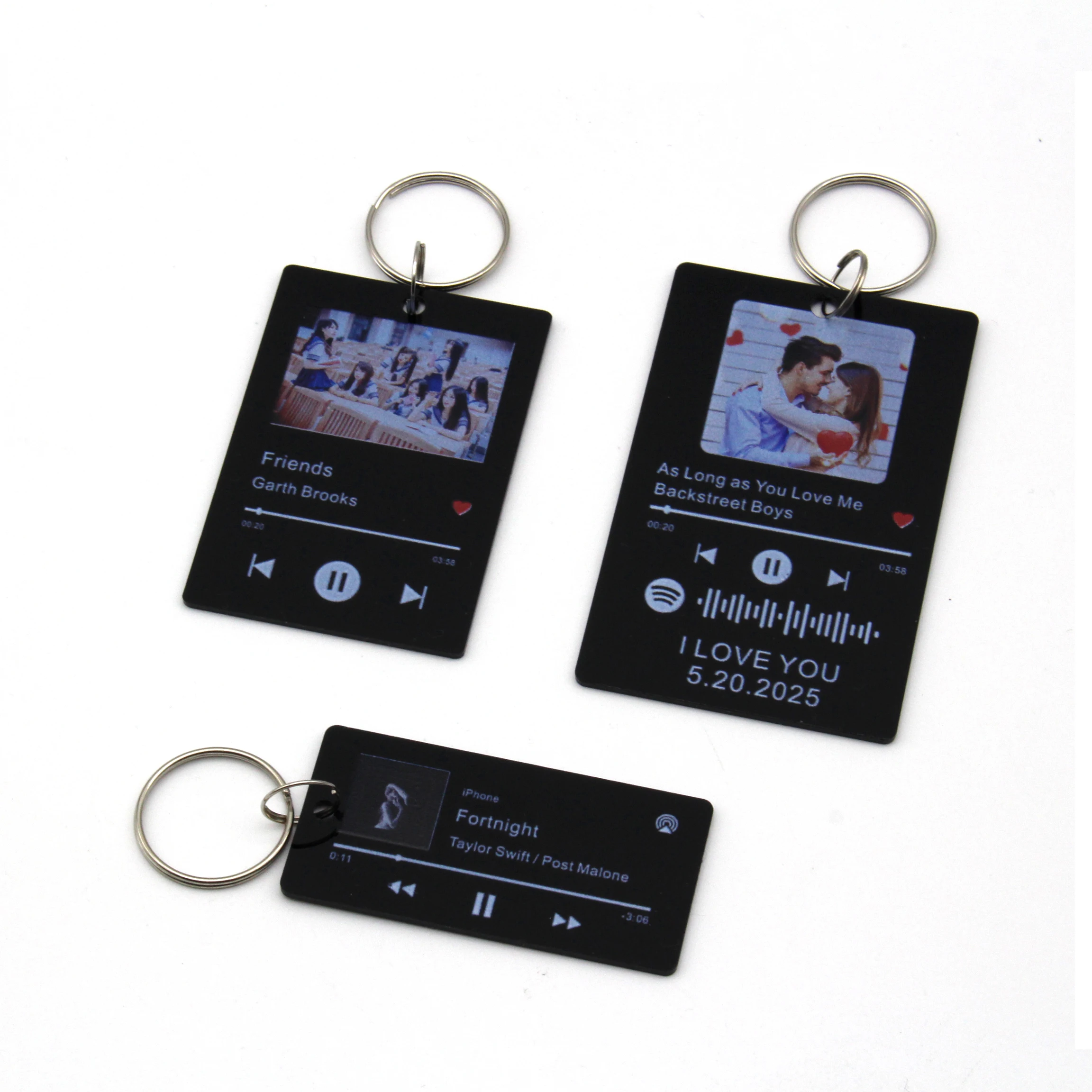 Personalizado acrílico Spotify Music Keychain para homens e mulheres, capa do álbum de fotos, Song Art Player, nome, data, presente de aniversário, preto, código, música