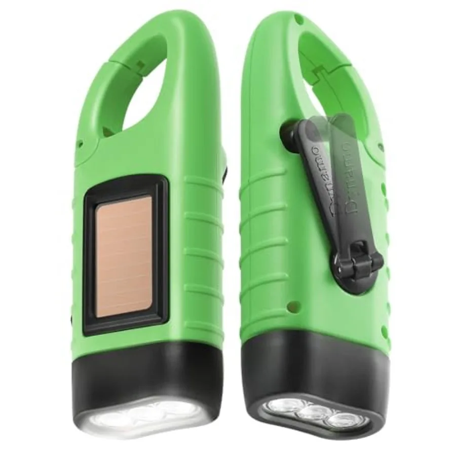 2-Pack Hand Crank Solar Powe LED Flashlight, Emergency Survival Flashlight with Dynamo Carbiner