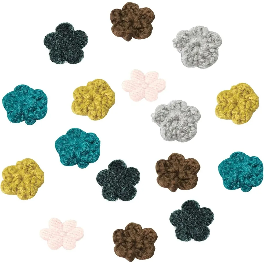 30pcs Handmade Crocheted Flowers 6 Colors Knitting Flower Appliques Embellishments 15mm Floral Ornaments for Hair Clothes