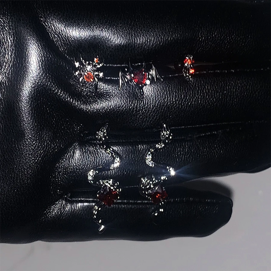 New Fashion Gothic Red Zircon Spider Snake Devil Cobweb Earrings for Women Exquisite Stainless Steel Studs Cool Party Jewelry