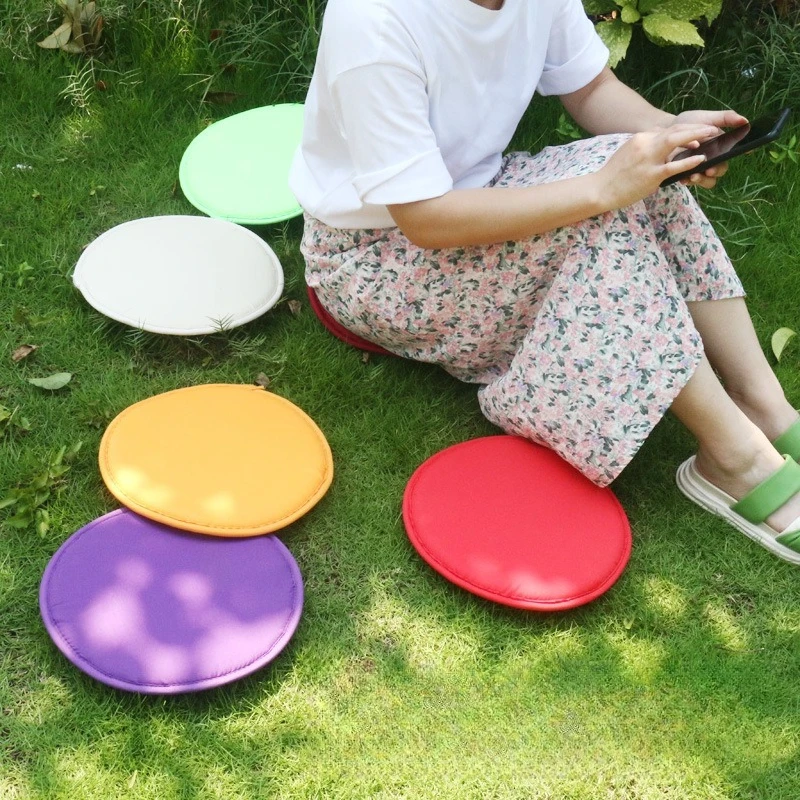 1pc Thick Round Chair Cushion with Straps Simple Fabric Dining Chair Pad Round Stool Seat Cushion
