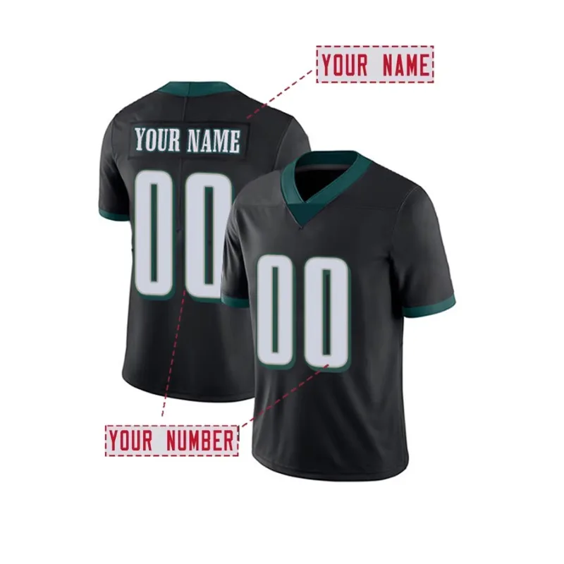 

Customized Name & Number Men's Embroidered American Football Jersey Philadelphia Black V-Neck Personalized Short Sleeved Shirt