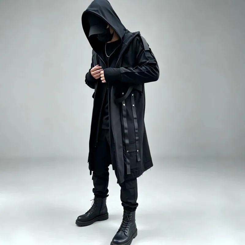 HKSH Darkwear Style Male Wizard Spring Autumn New Men Tide Trench Coat Long Cape Double-layer Hooded Jackets Chic Trench HK24714