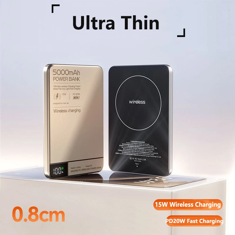 

10000mAh Ultra Thin Alloy Magsafe Powerbank Magnetic Power Bank Wireless Fast Charger For iPhone 16 15 14 13 12 Backup Battery