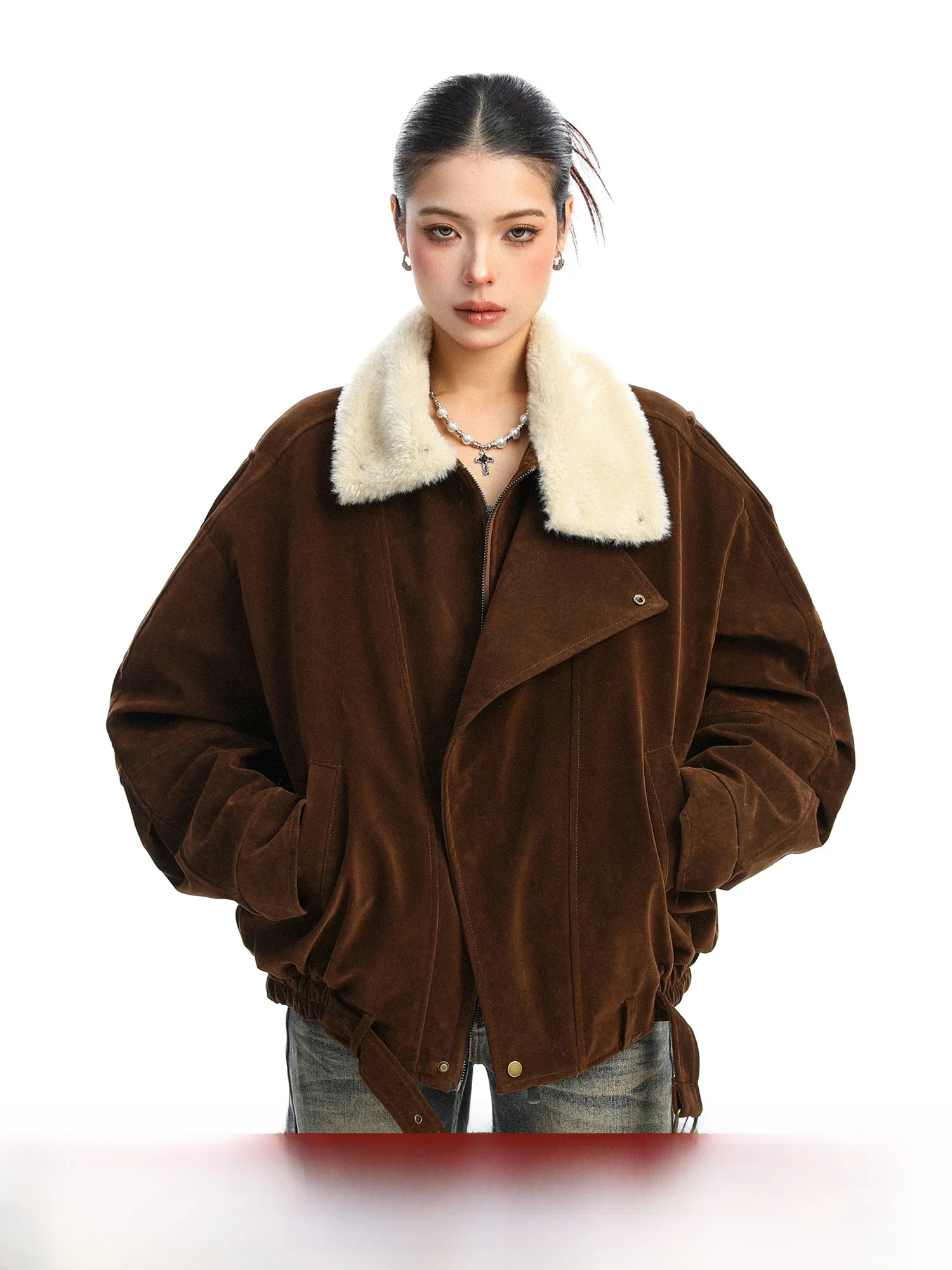 

Biggold Bar Women's Thiened Suede Jaet Cotton Coat Winter Warm Design Sense Collar up Cotton Padded Outerwear
