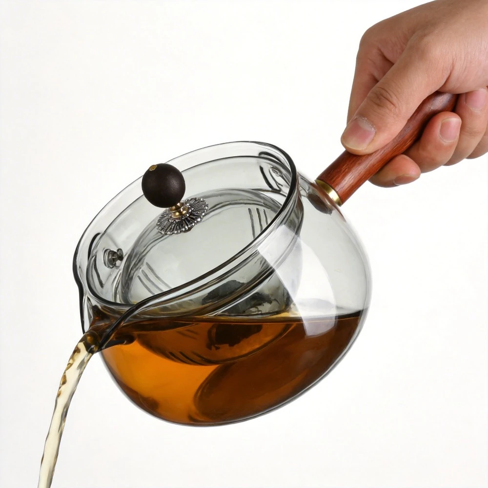 

Side Handle Glass Teapot, High Temperature Resistant Kung Fu Teapot with Rotating Filter, Tea Water Separation Tool for Brewing