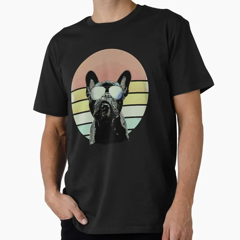 80s French bulldog lovers Graphic T-shirt for Dog Dad Unisex 100% Cotton Short Sleeve Tee Pet owner Surprise Gift