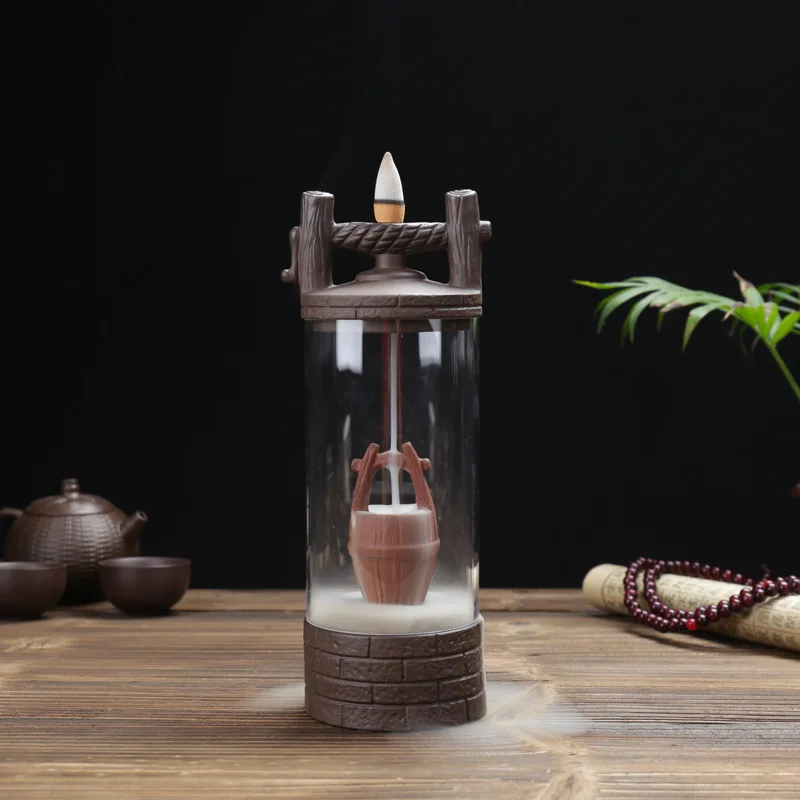Ancient Well Waveless Backflow Incense Burner Ceramic Craft Gift Acrylic Cover Creative Home Decor